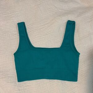 Green Ribbed Sports Bra Crop Top